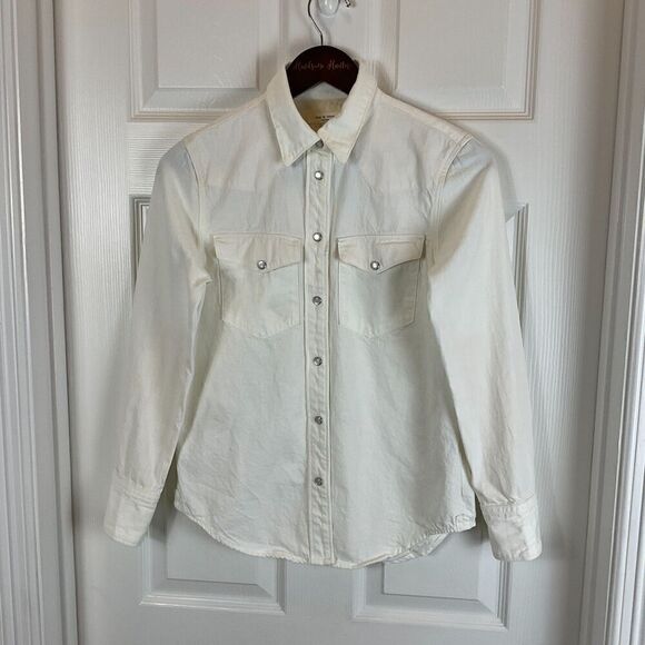 Rag And Bone Corbet Button Up Jean Shirt XS Vintage White Pearl Snaps Western N1 - Picture 3 of 12